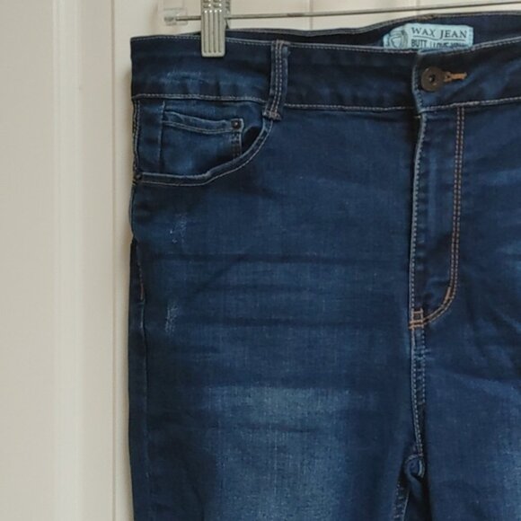 WAX JEAN dark wash blue destroyed skinny stretchy jeans size 13 - Picture 2 of 15